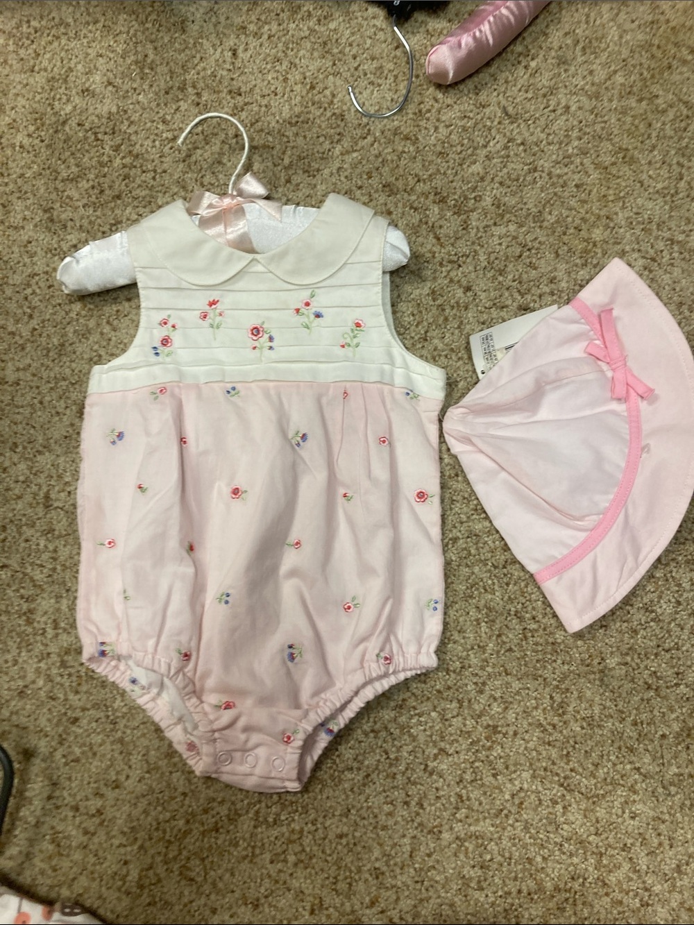 Floral Pink Baby Romper and Hat Set